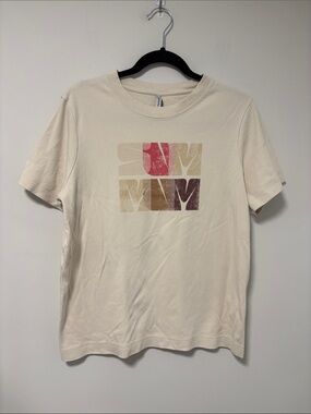 Summum Cream Short Sleeve Graphic Tee with Retro Block Print